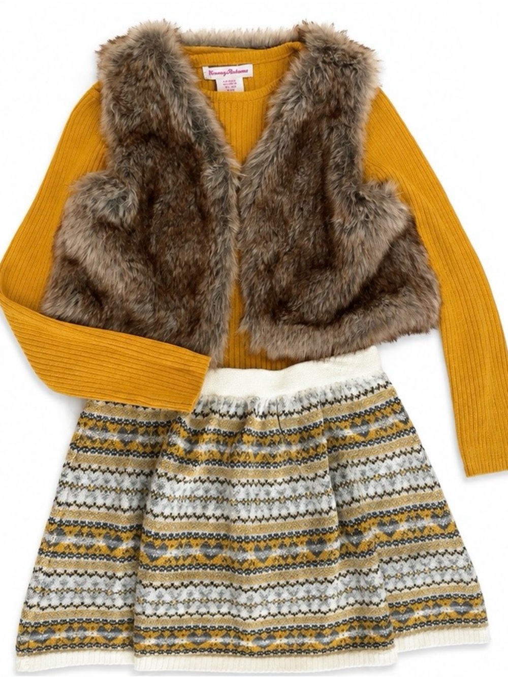 Tommy Bahama Mustard Ribbed Sweater Set with Faux Fur Vest